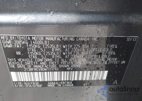2013 Toyota Rav4 Le from USA, damaged, VIN 2T3BFREV8DW111784
